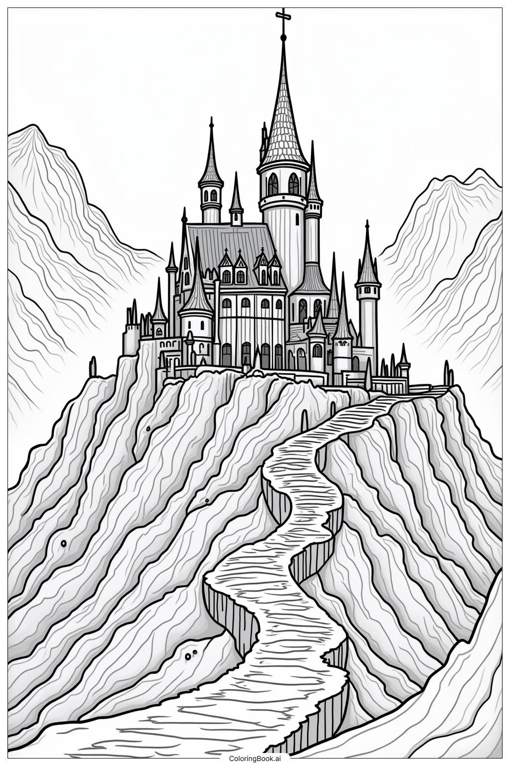  Página para colorear de Castillo de Elsa Paisaje Congelado 