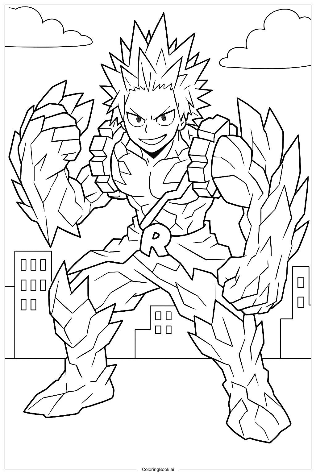  Página para colorear de My Hero Academia Kirishima Forma Inquebrantable 