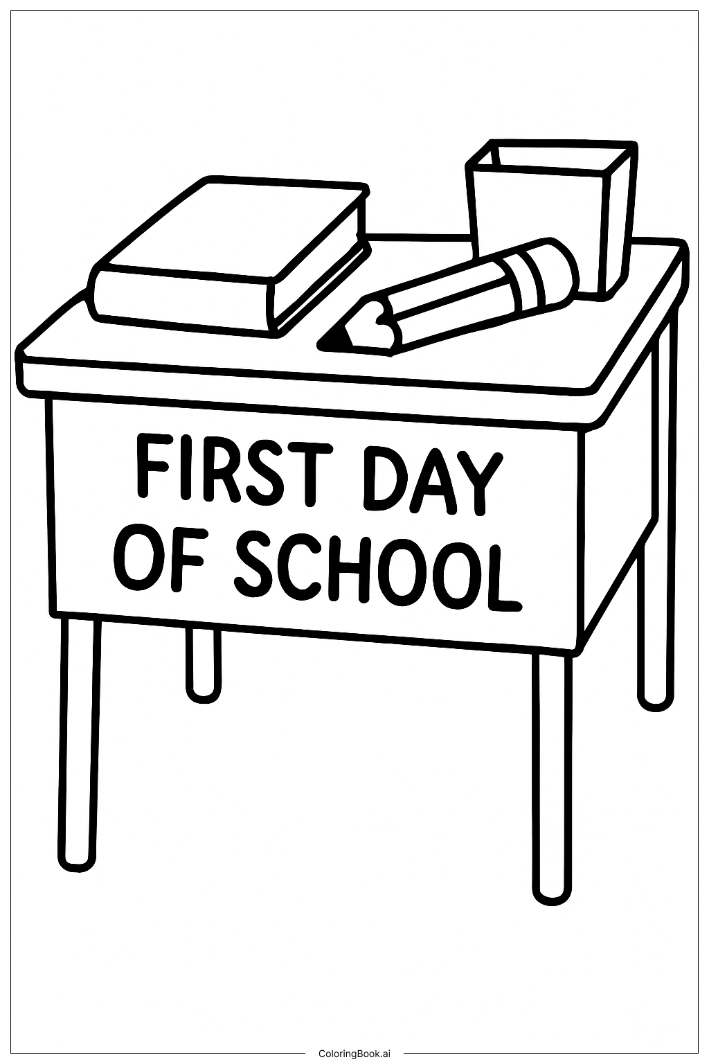  Page de coloriage Bureau d'enseignant du premier jour d'école 