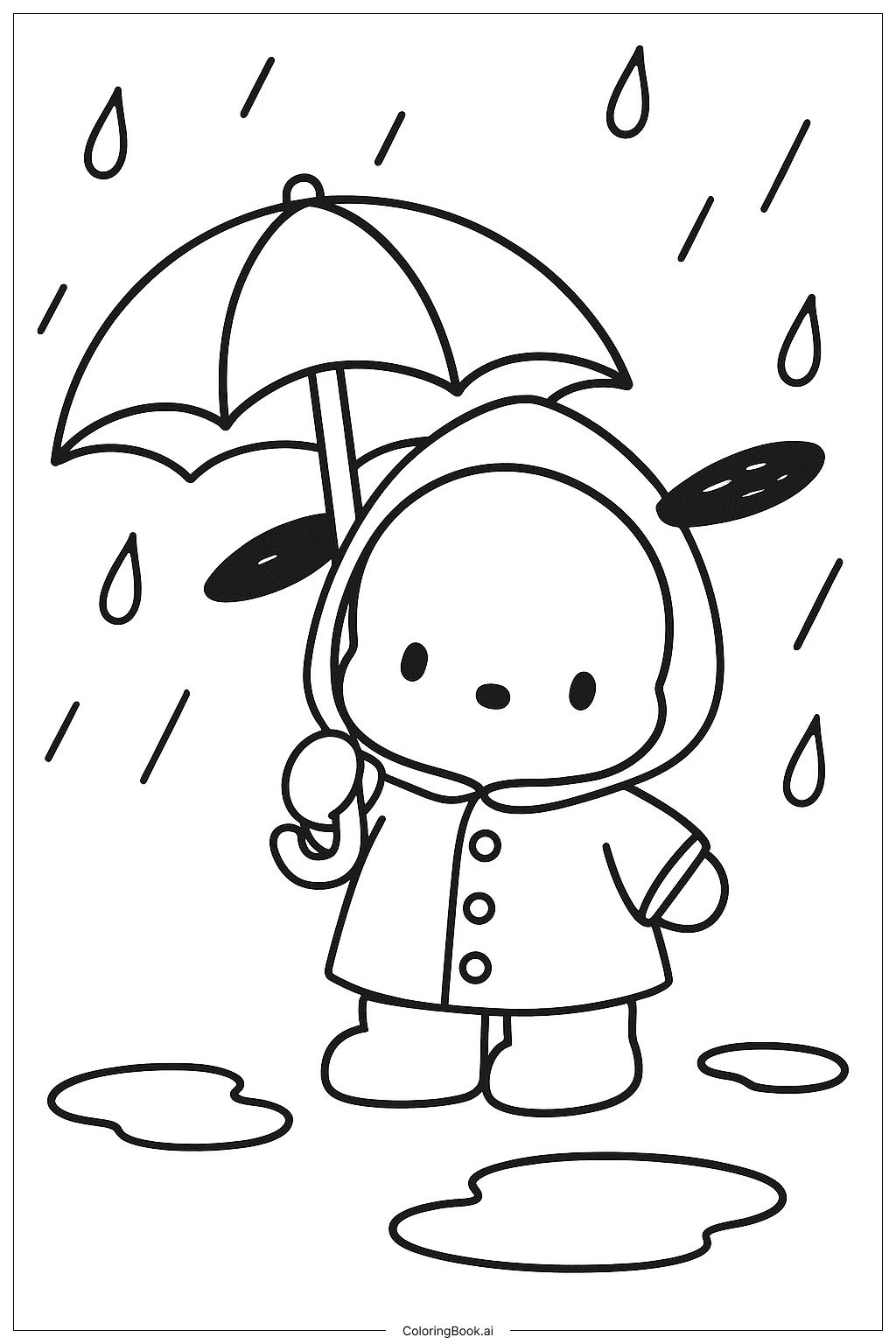 雨天衣服中的Pochacco填色页