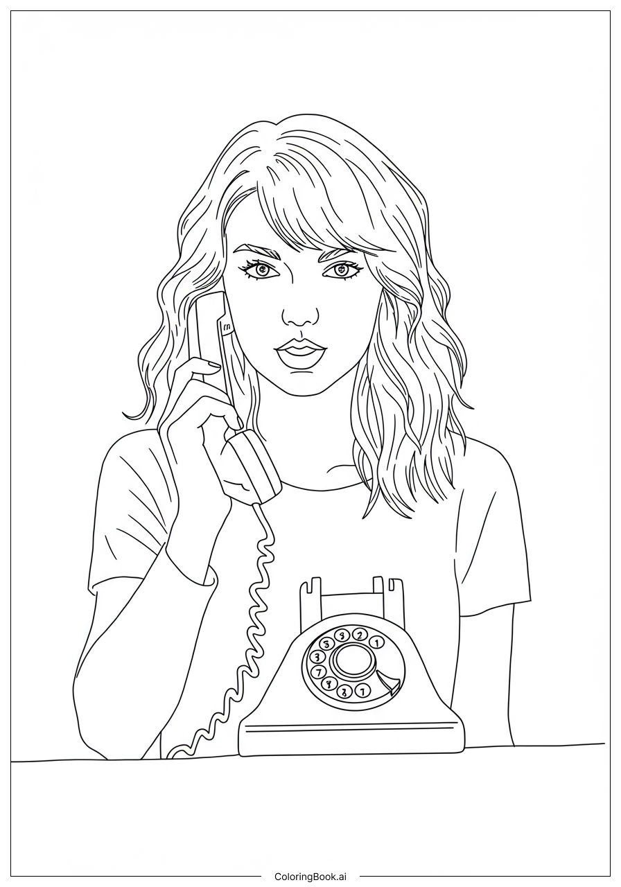 Taylor Swift Holding Vintage Telephone Coloring Page