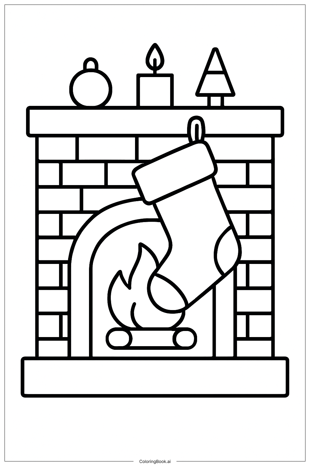  Stocking On A Fireplace填色页 