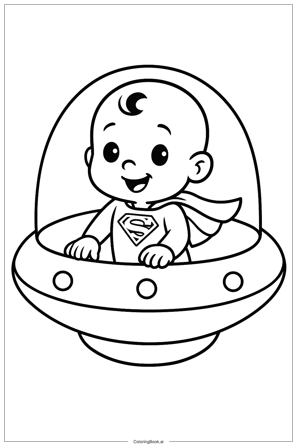 Página para colorear de Bebé Superman en su Nave Espacial 