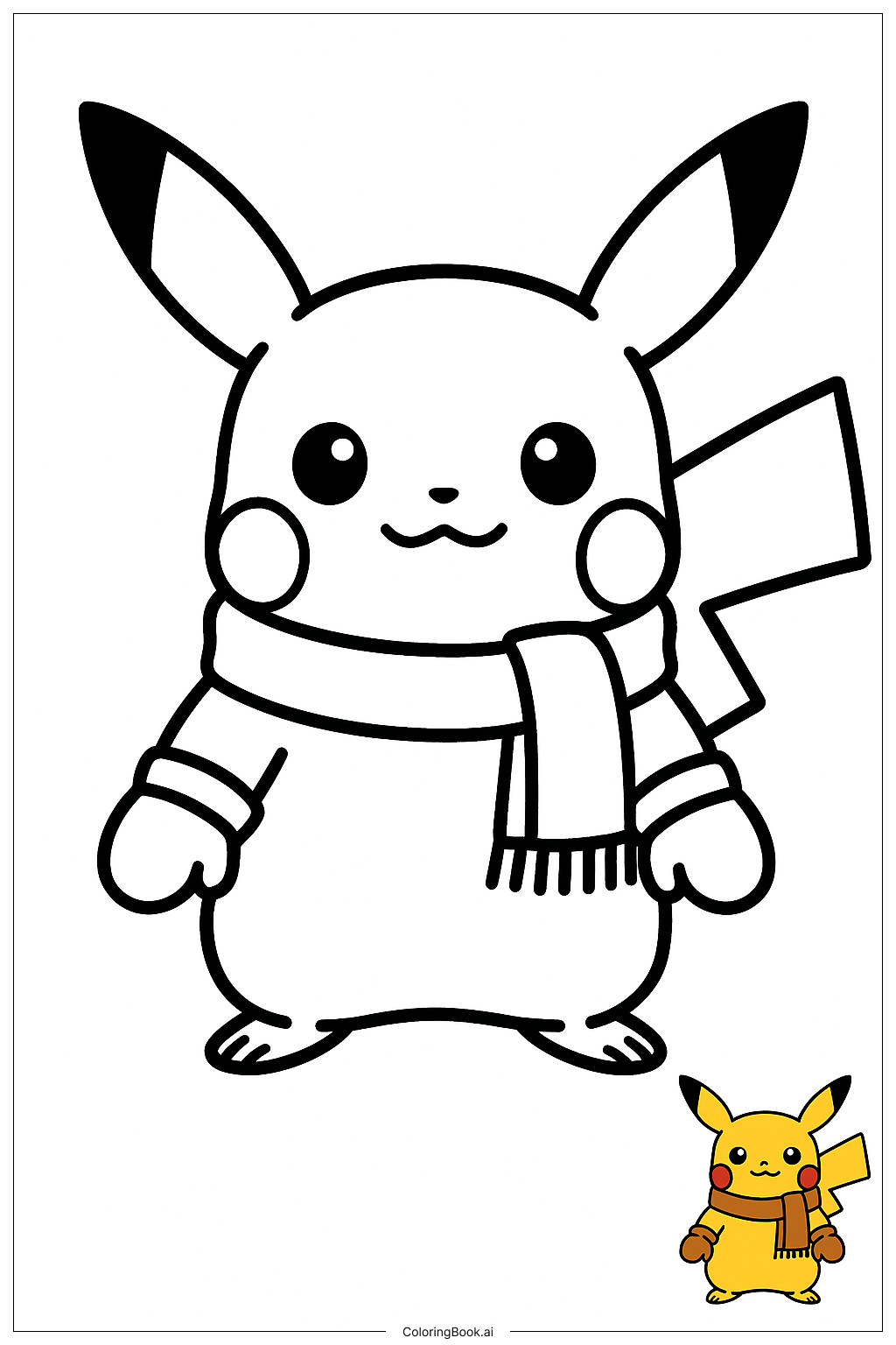  Pikachu Wearing Scarf And Mittens Coloring Page 