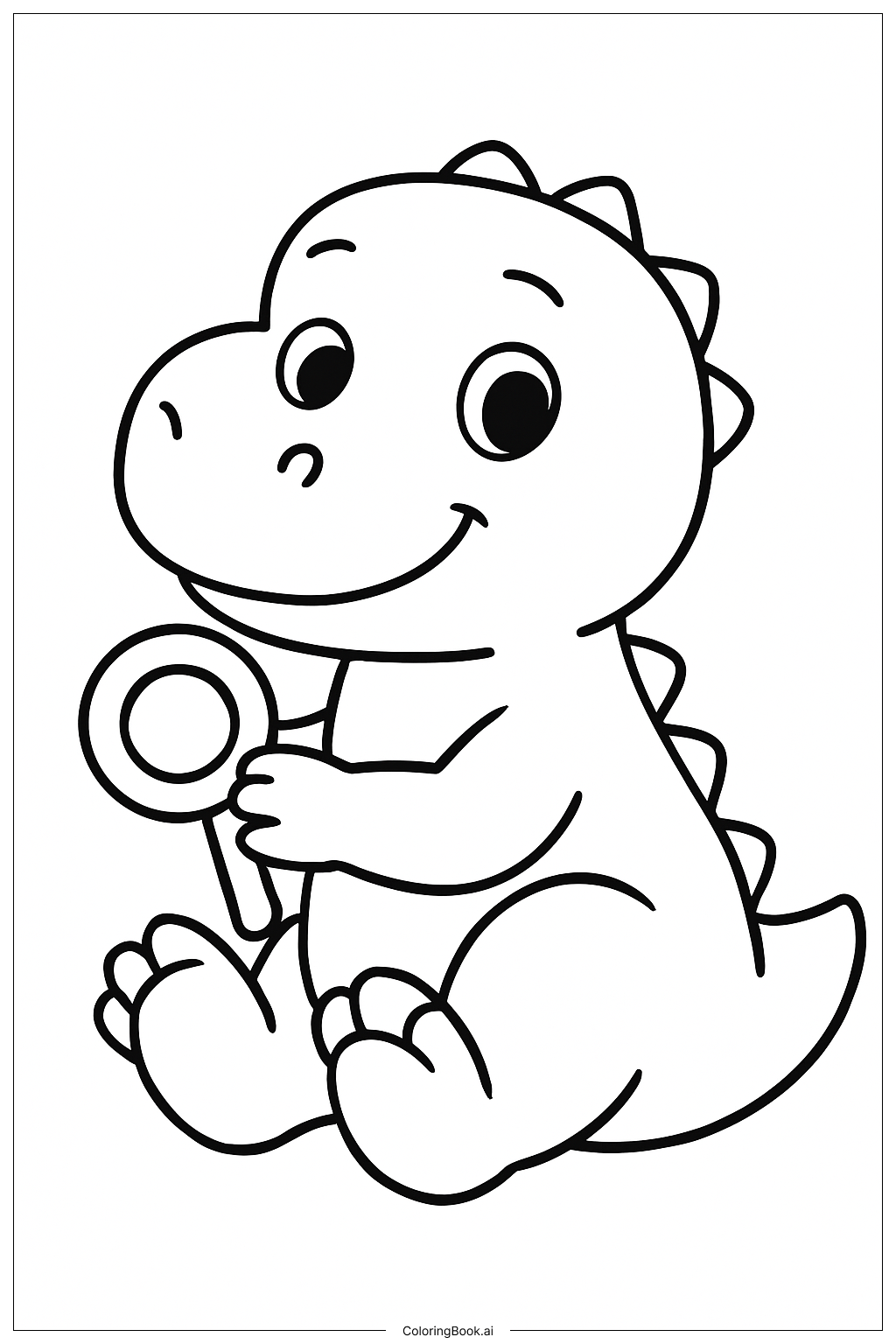  Página para colorir de Bebê T-Rex com um Brinquedo 