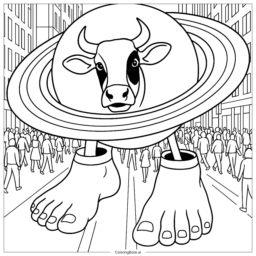  La Vaca Saturno Saturnita Standing in City Coloring Page 