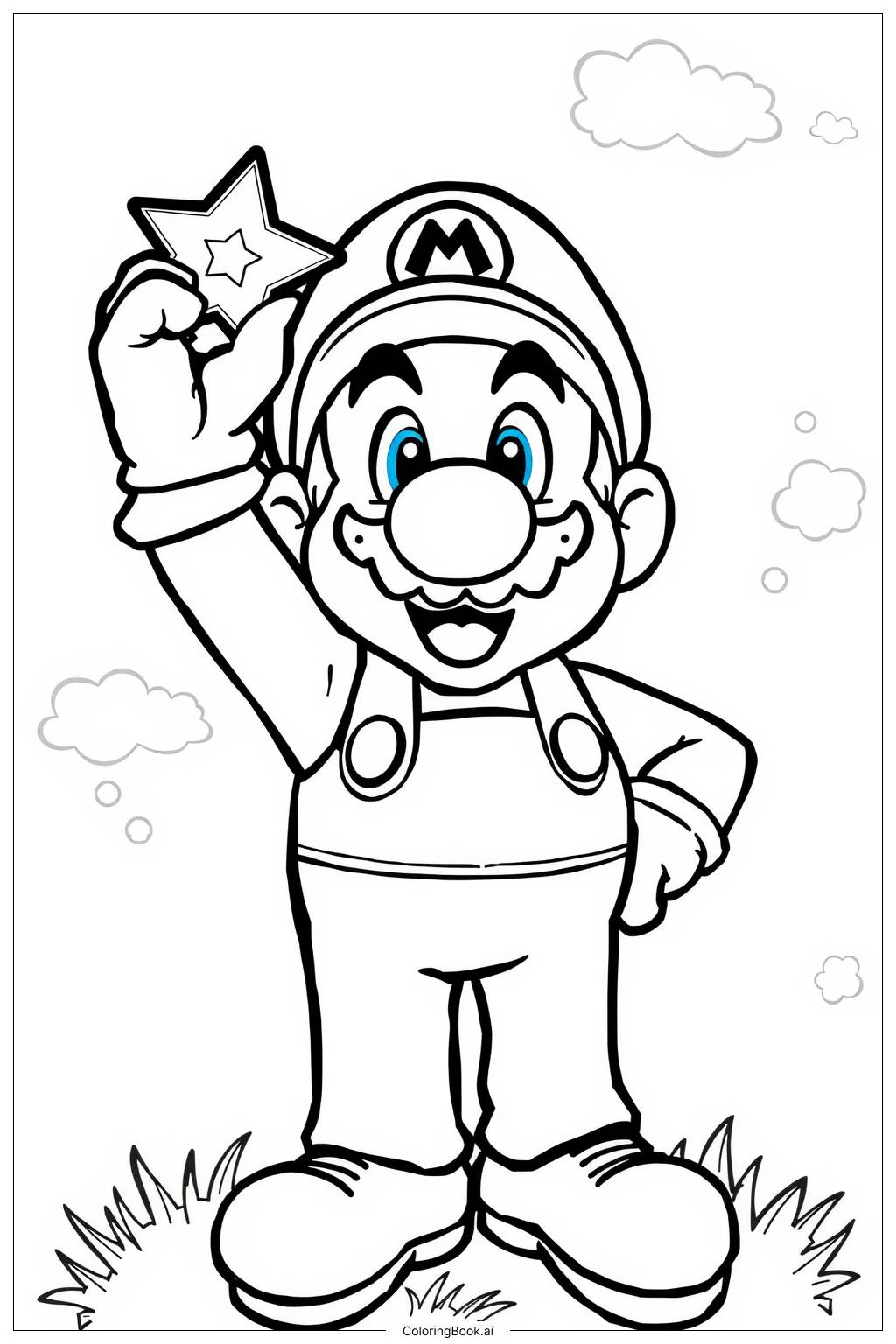  Mario with a Super Star Power-Up Coloring Page 