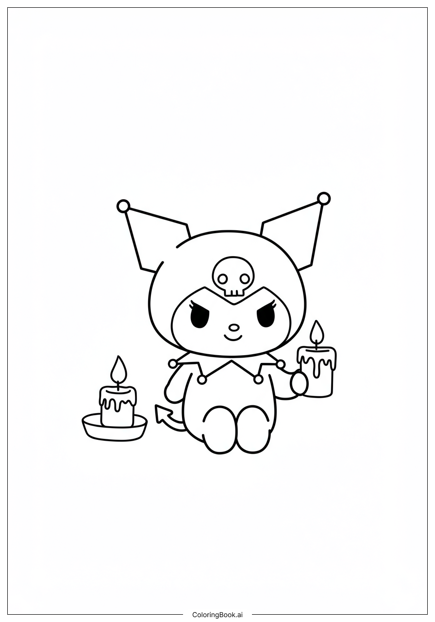  Page de coloriage Kuromi tenant une bougie 