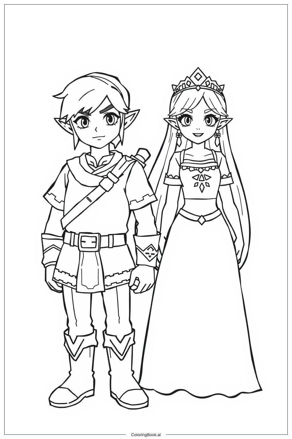 ゼルダとリンクのハイラル探検 塗り絵ページ（無料のPDF＆PNG