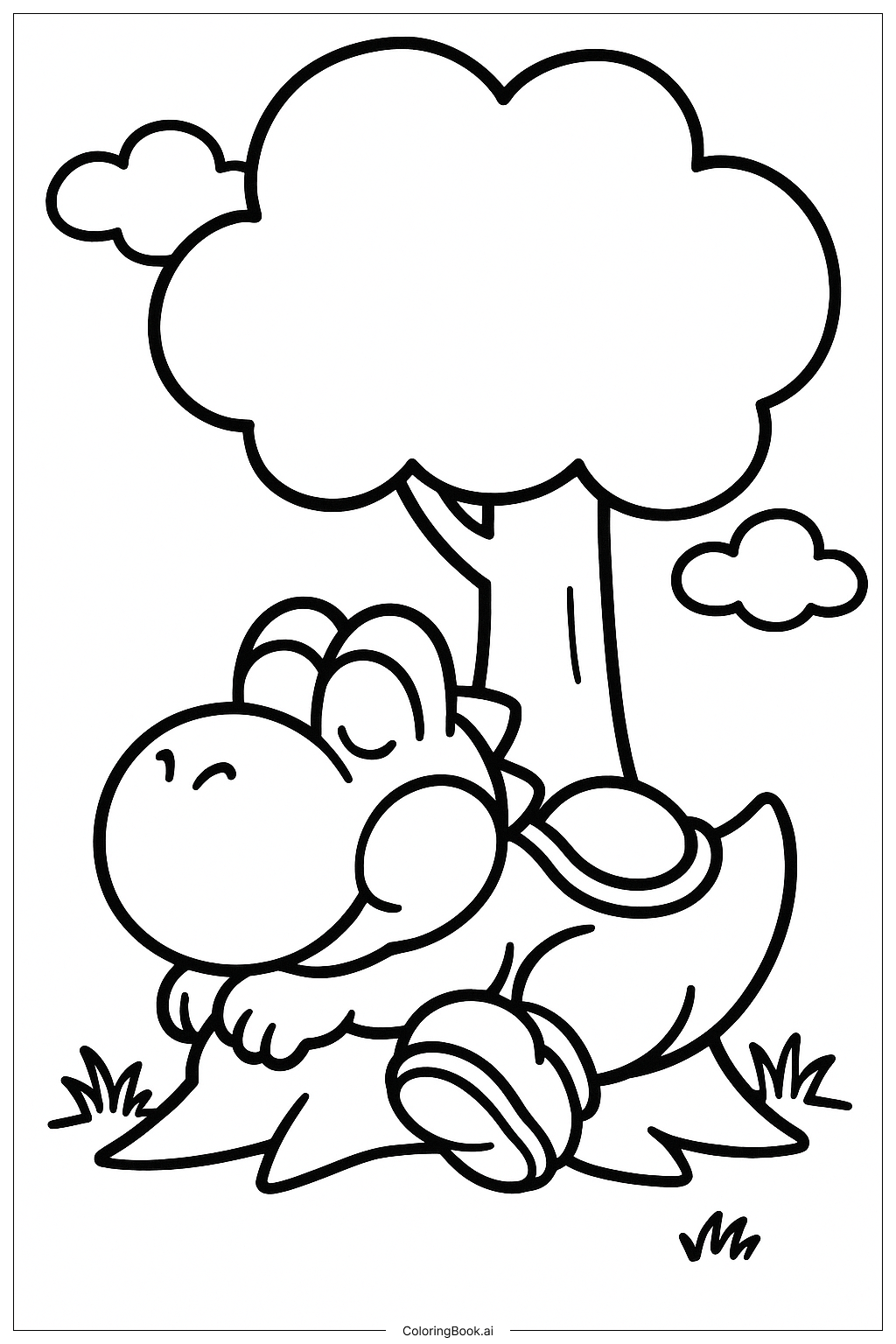  Yoshi Sleeping Under a Tree Coloring Page 
