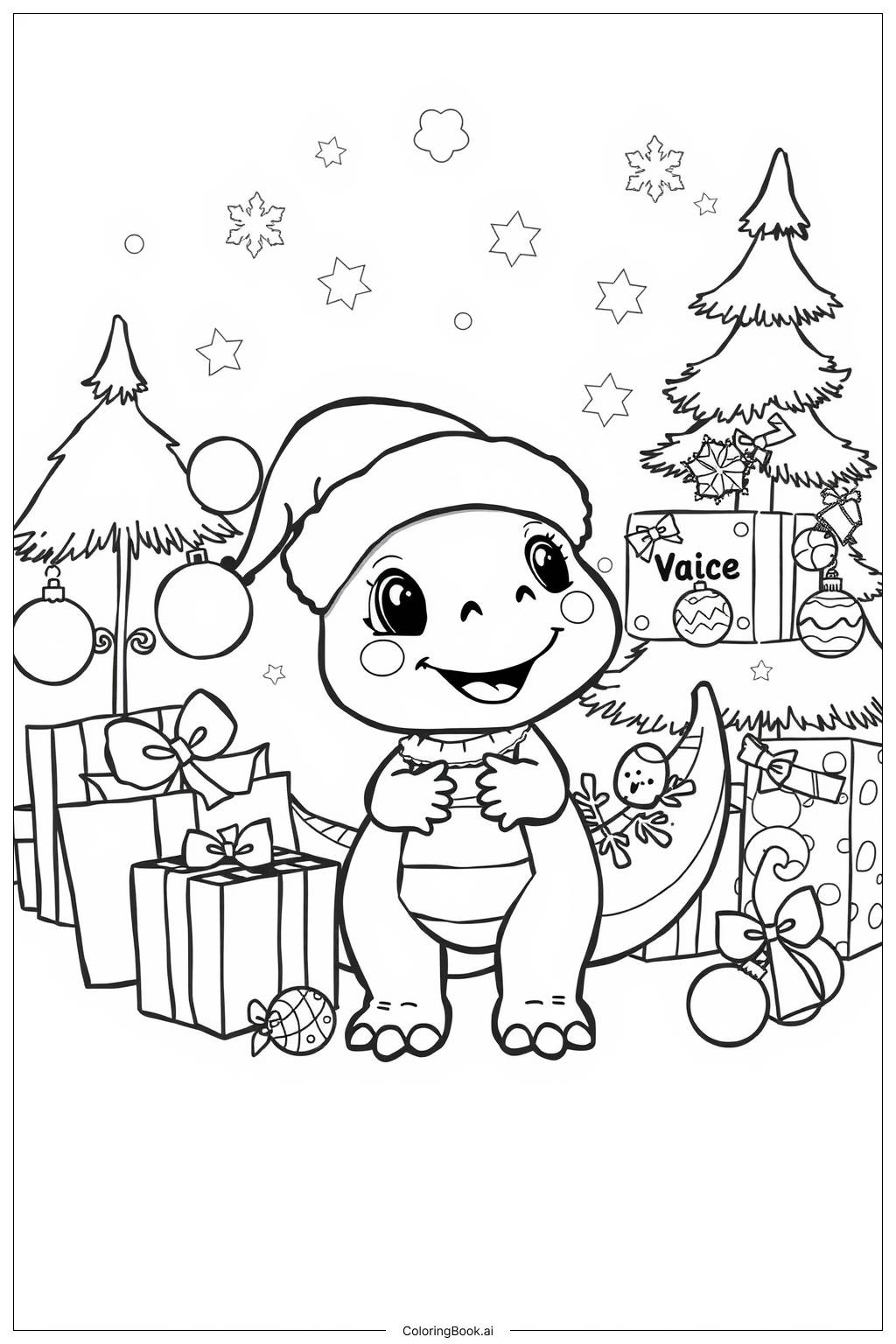  Dinosaur Christmas Party Coloring Page 