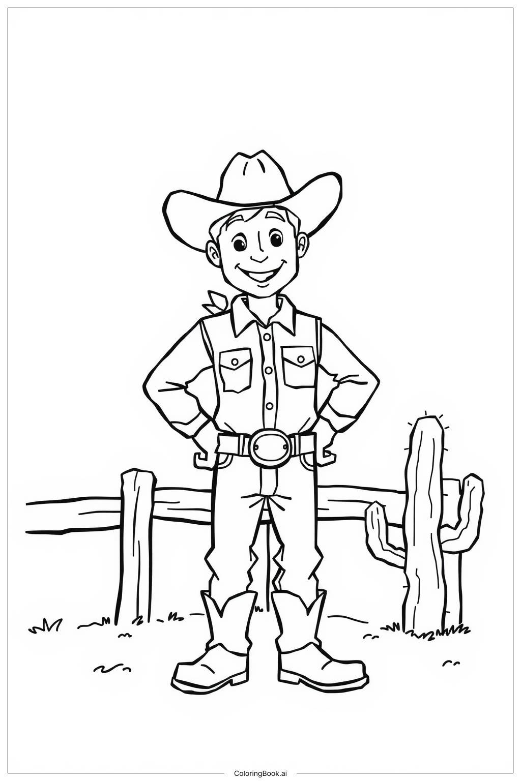  Cowboy wearing a classic cowboy hat Coloring Page 