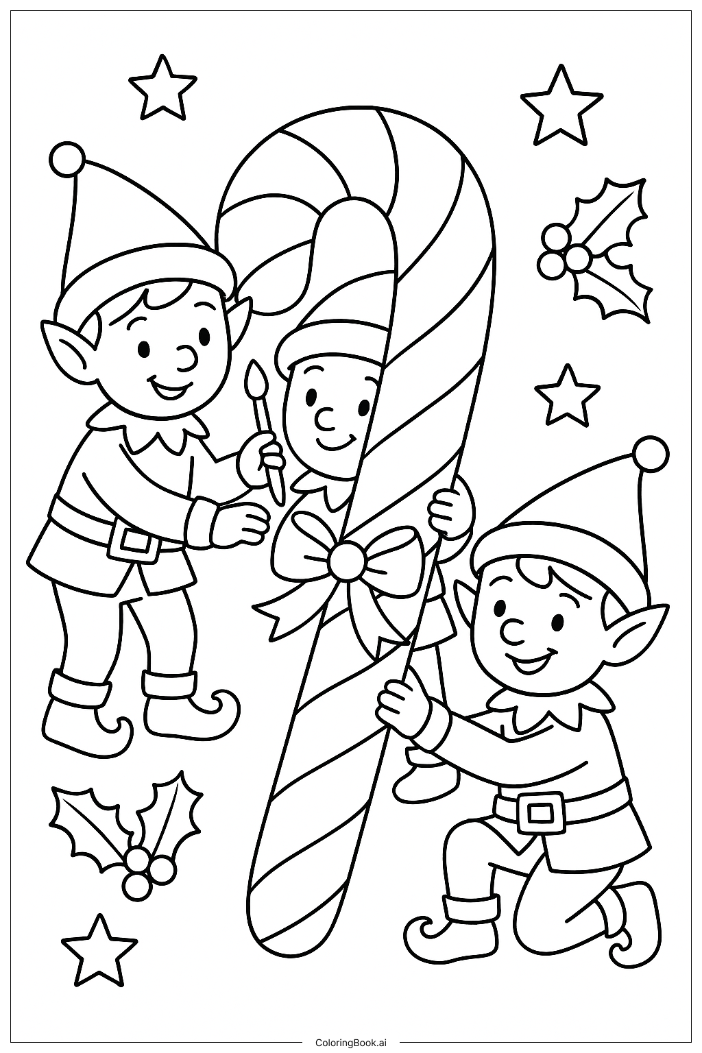  Three Elves Making A Candy Cane Coloring Page 