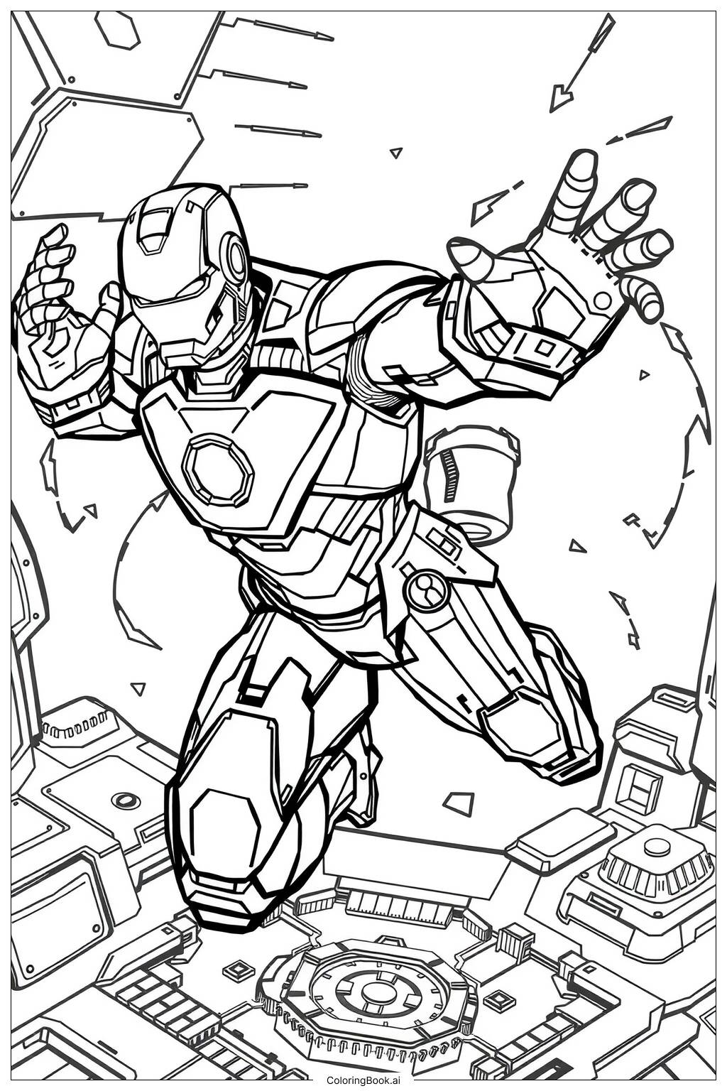  Page de coloriage Iron Man dans son costume Mark 85-2 