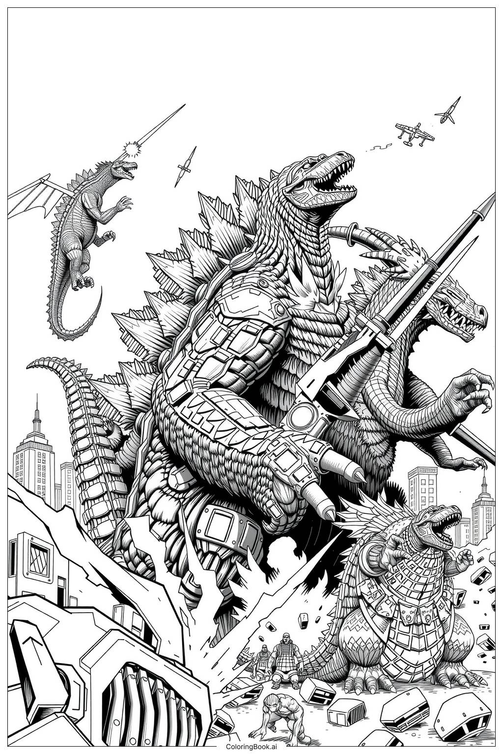  godzilla multiple kaiju war-2 Coloring Page 