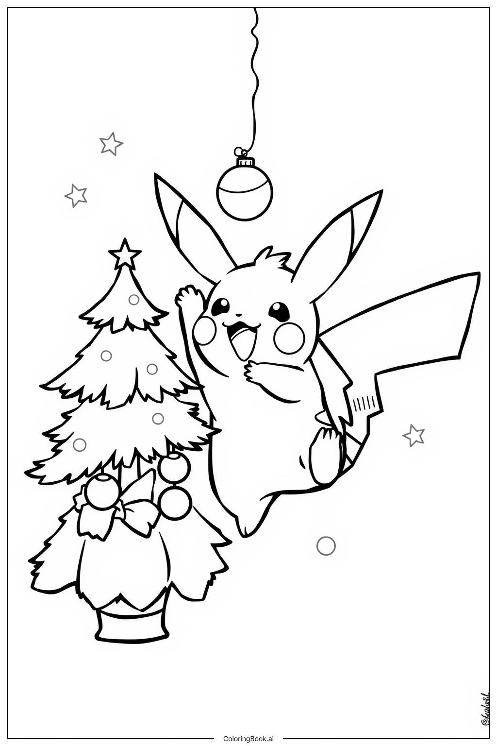  Pikachu Decorating the Tree Coloring Page 