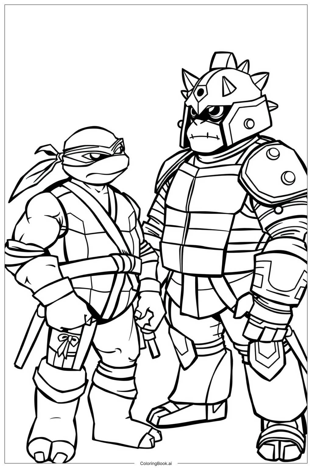  Page de coloriage l'affrontement épique des tortues ninja avec Shredder 