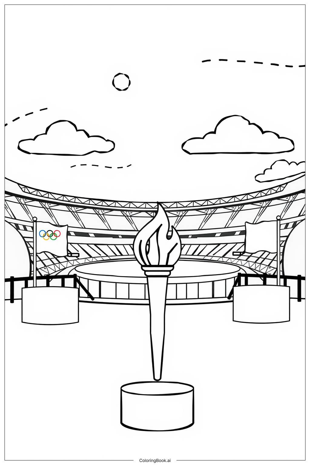  Page de coloriage Préparations de la ville olympique pour les Jeux 