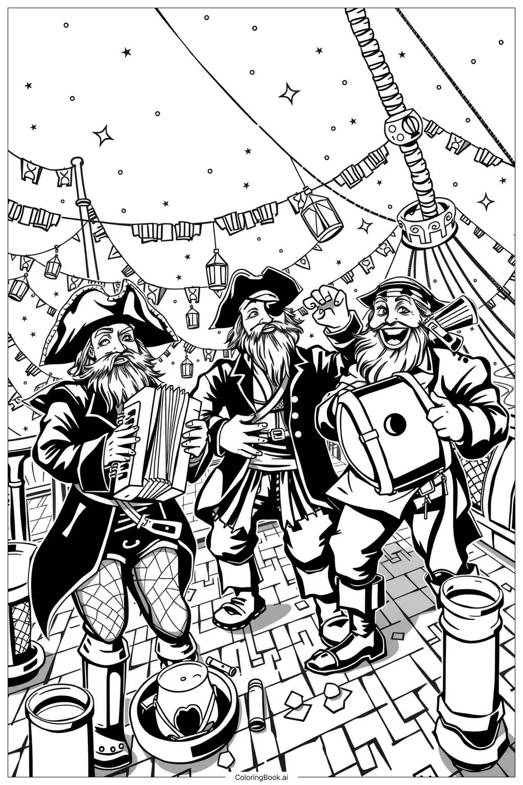  Pirate Party with Dancing and Music Coloring Page 