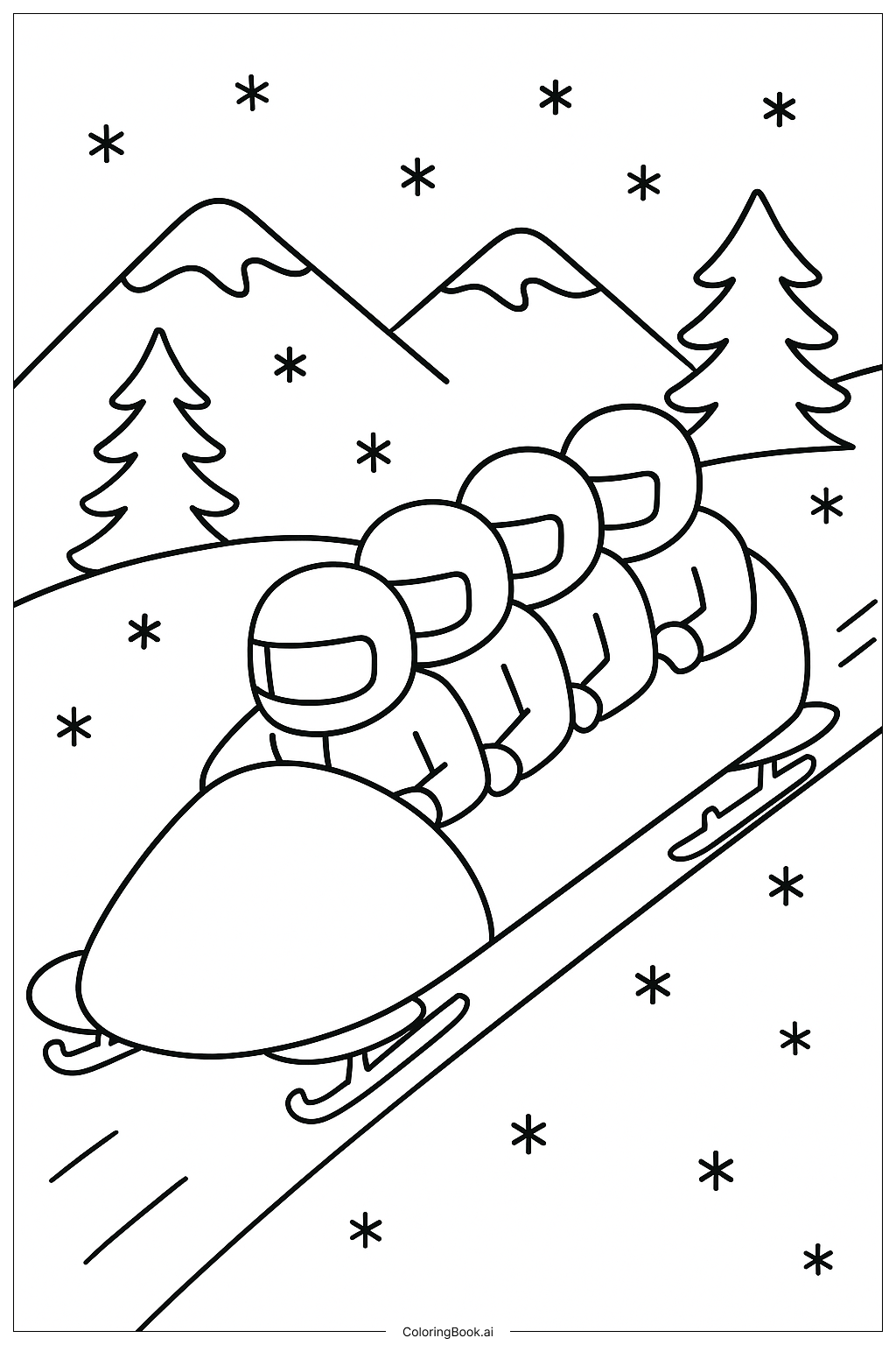  冬季奥运会雪橇队填色页 