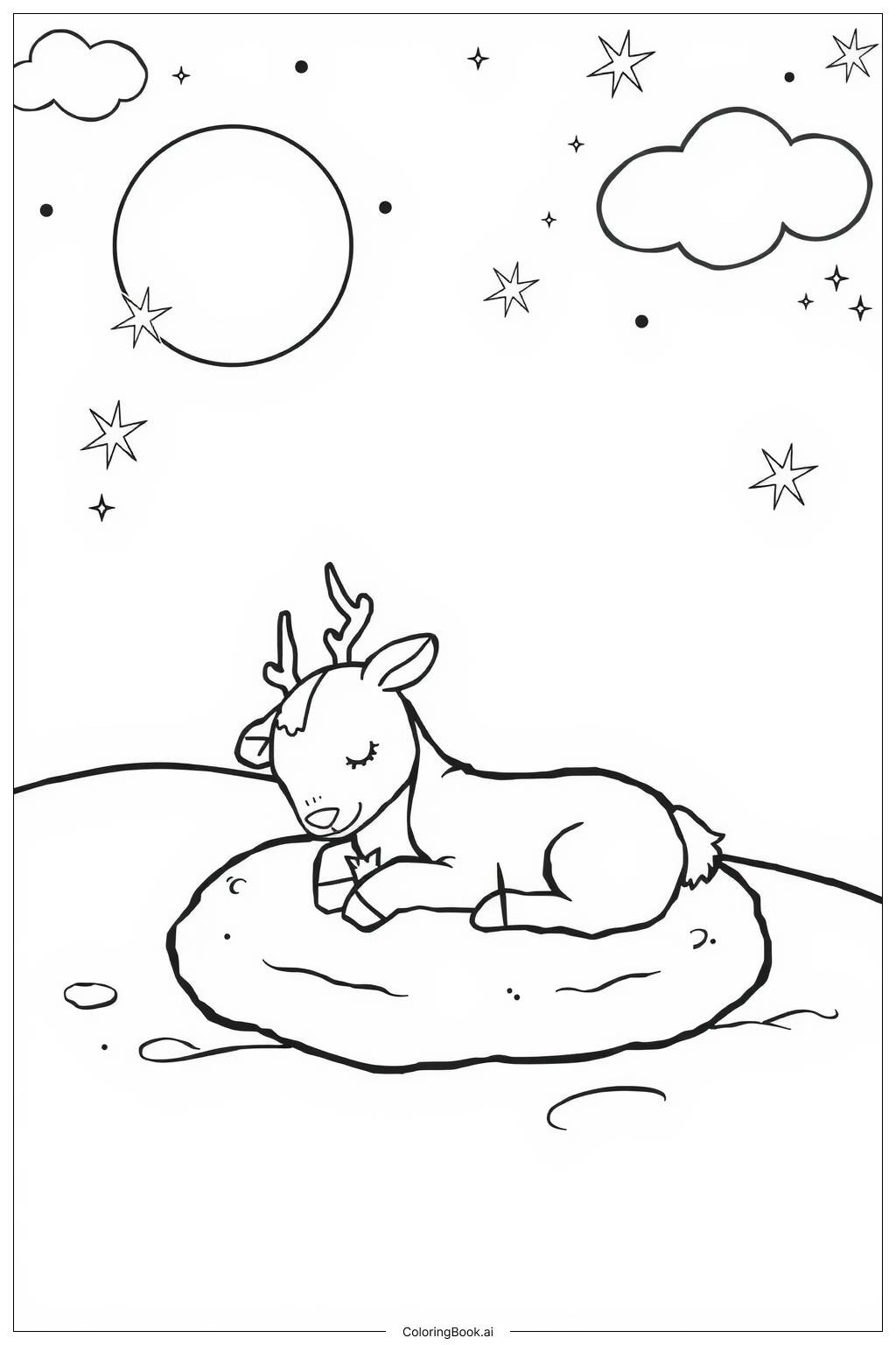  Page de coloriage renne endormi sous les étoiles 