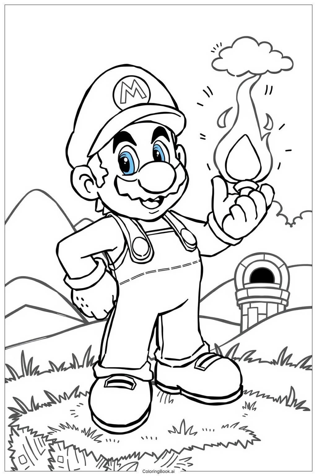  Mario Holding a Fire Flower-2 Coloring Page 