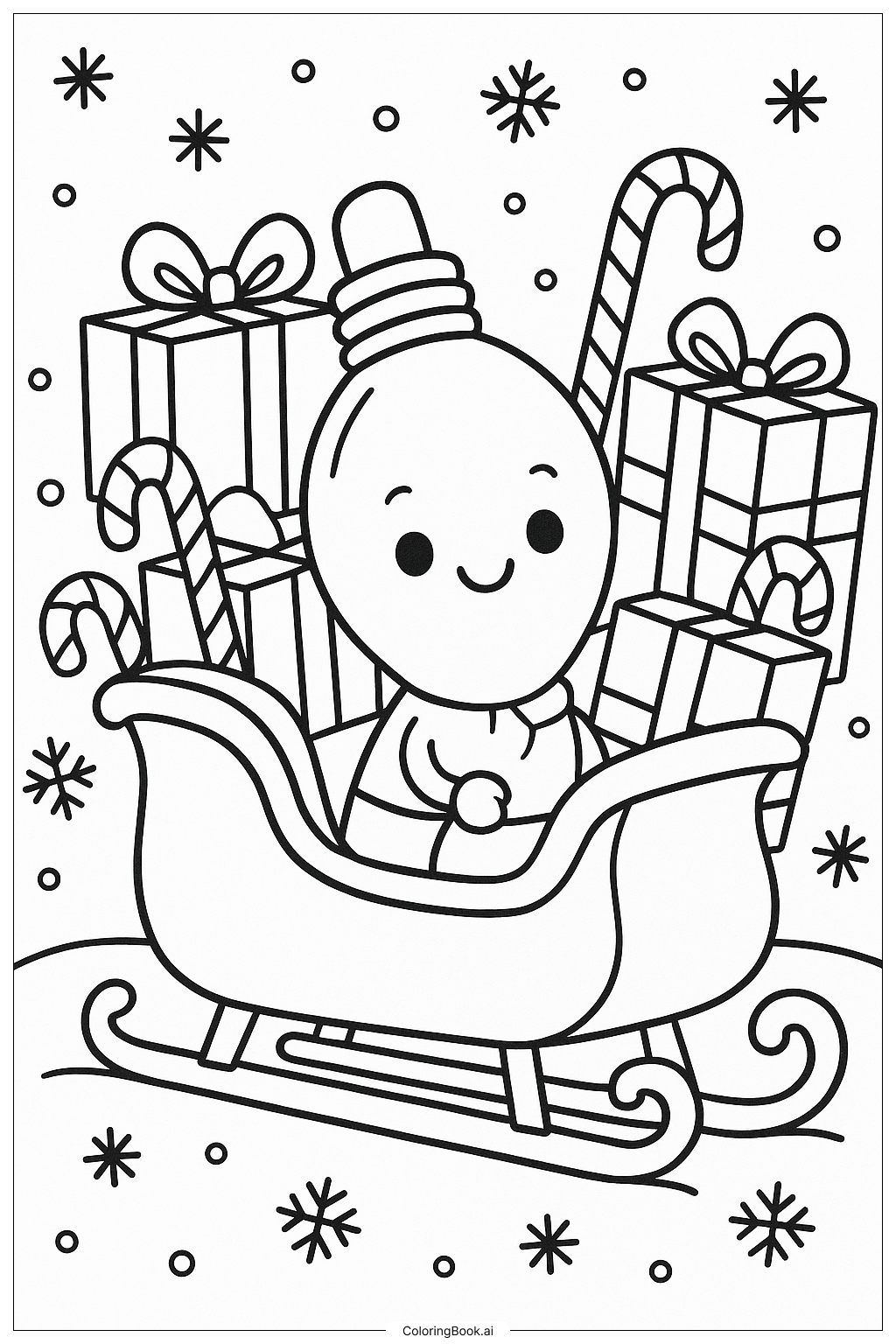  산타 썰매 속 크리스마스 전구 색칠공부 페이지 