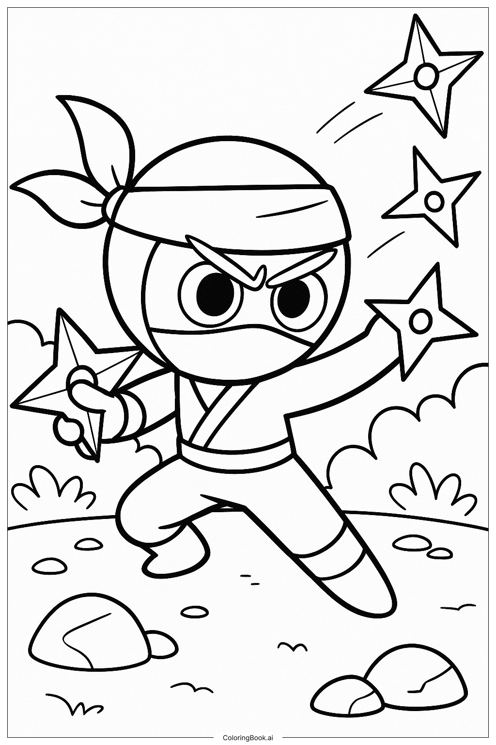  Ninja-Keks wirft Wurfsterne im Cookie Run Kingdom Ausmalseite 