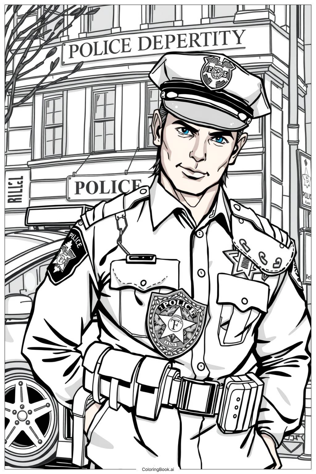  Police Officer with a Badge Coloring Page 