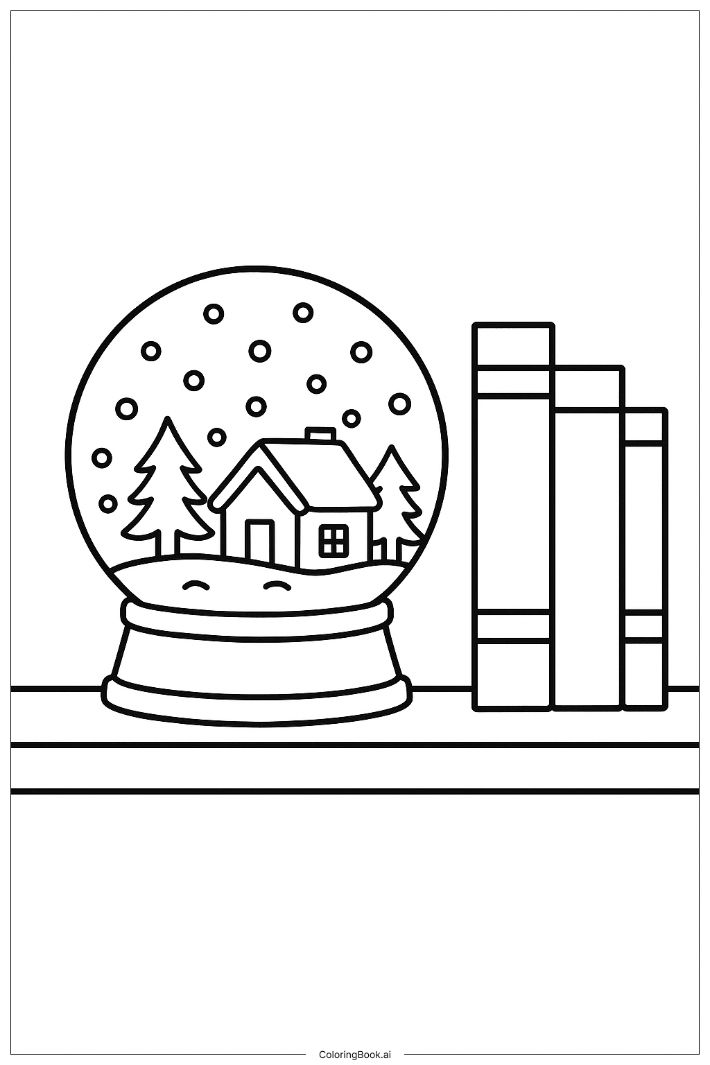 本棚の上のスノードームの塗り絵ページ