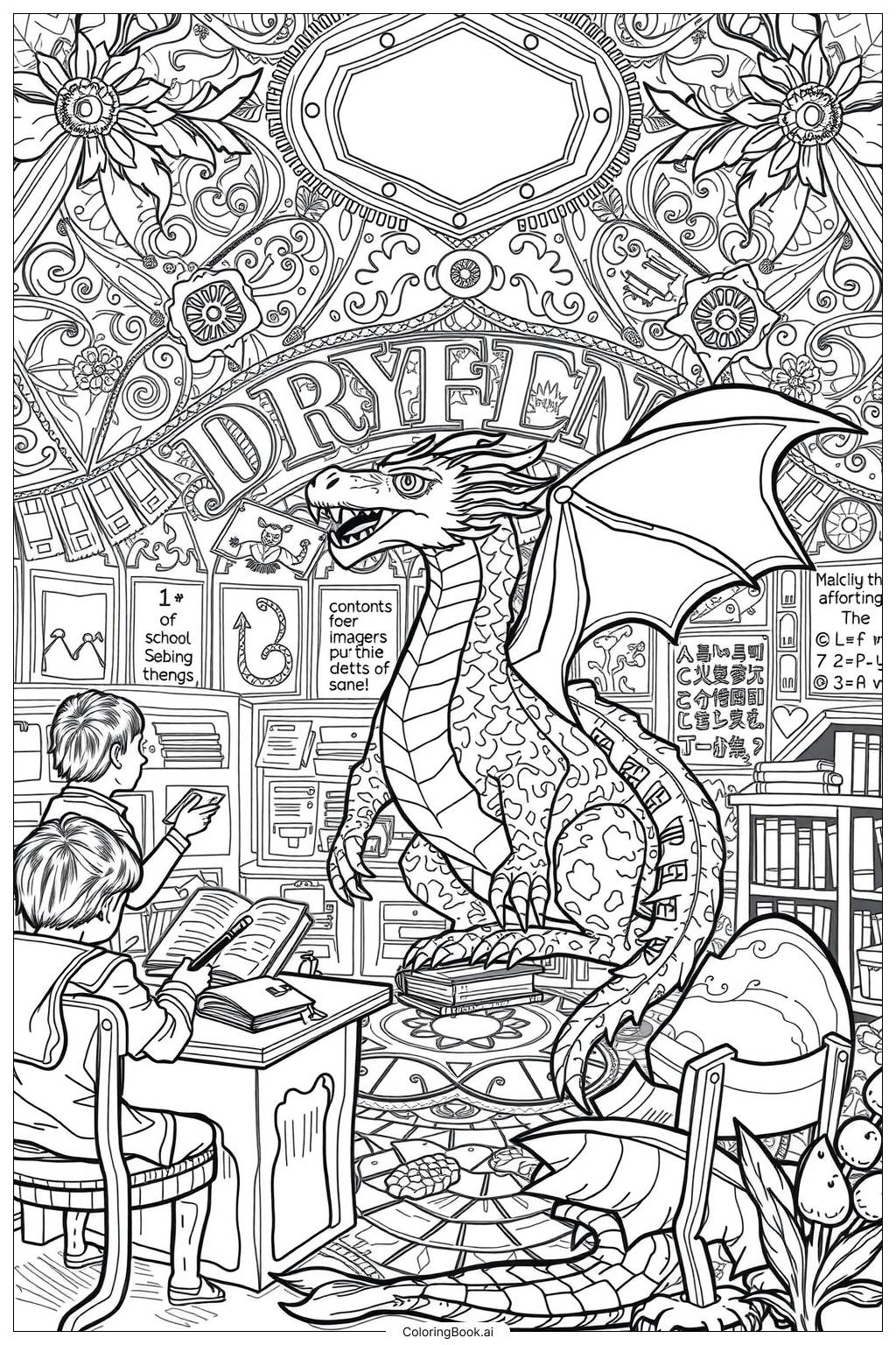  Page de coloriage Jour d'École de Dragon 