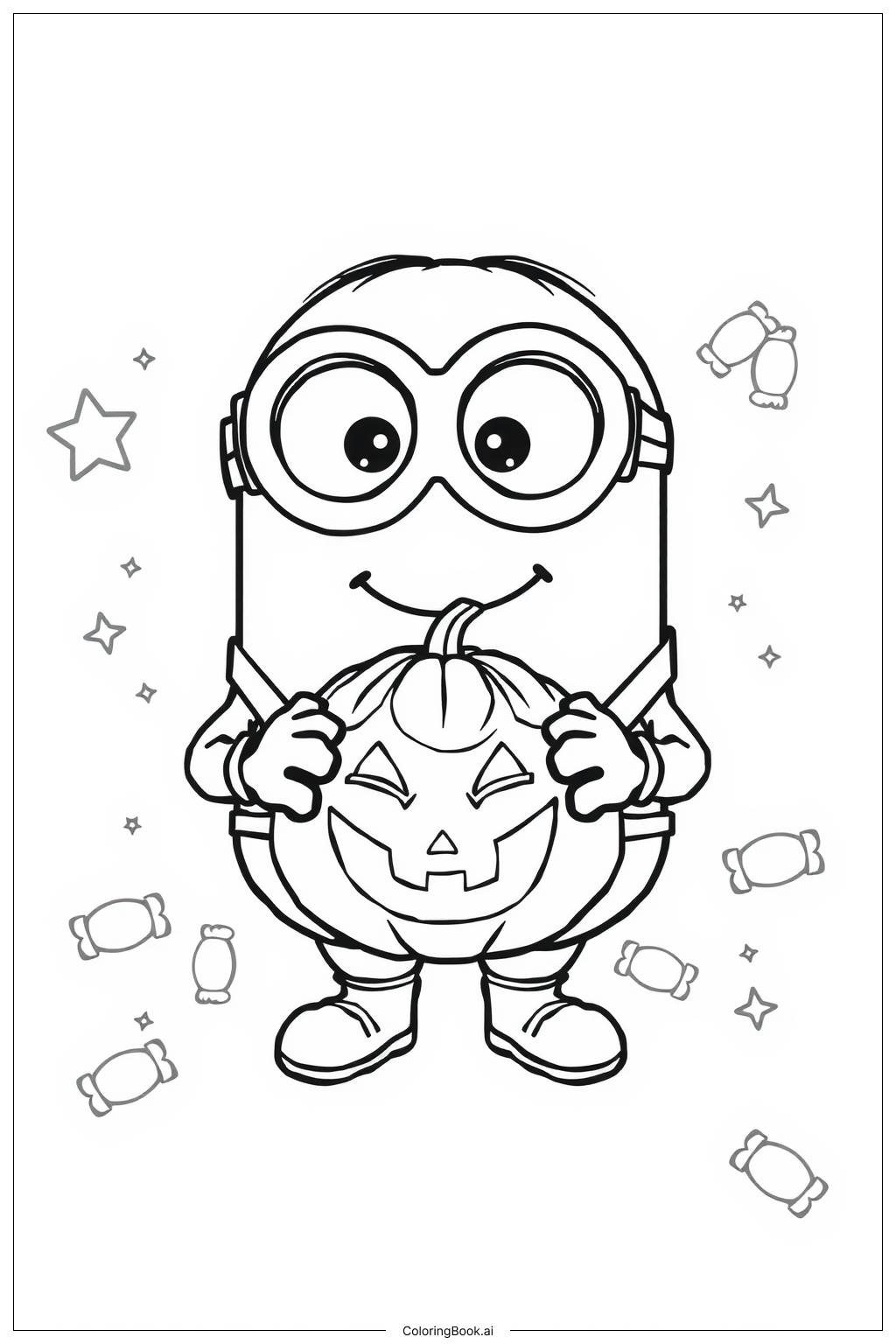  minion holding a pumpkin for halloween Coloring Page 