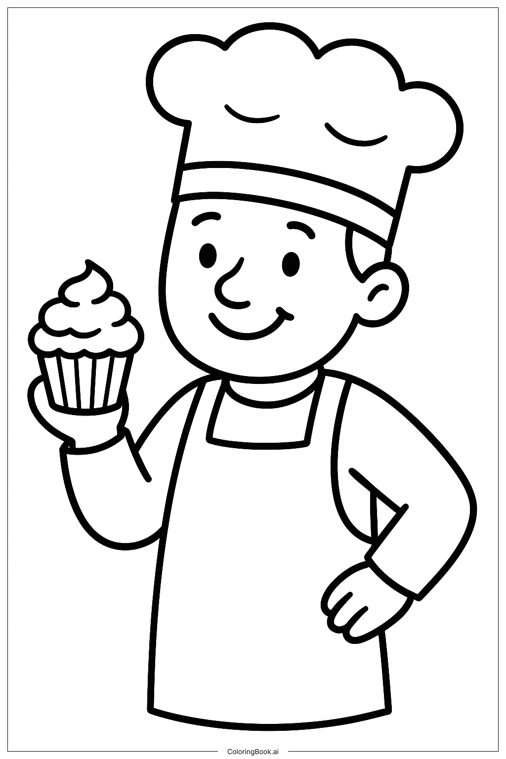  Trang tô màu Người Giúp Đỡ Trong Cộng Đồng – Thợ Bánh Với Chiếc Bánh Cupcake 
