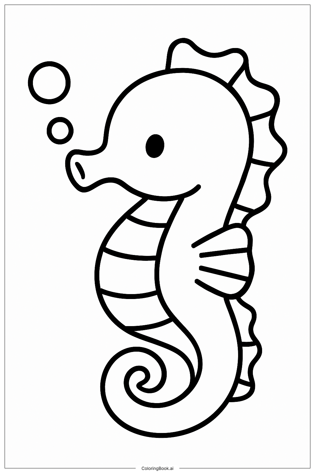 Página para colorear de Un caballito de mar soplando burbujitas