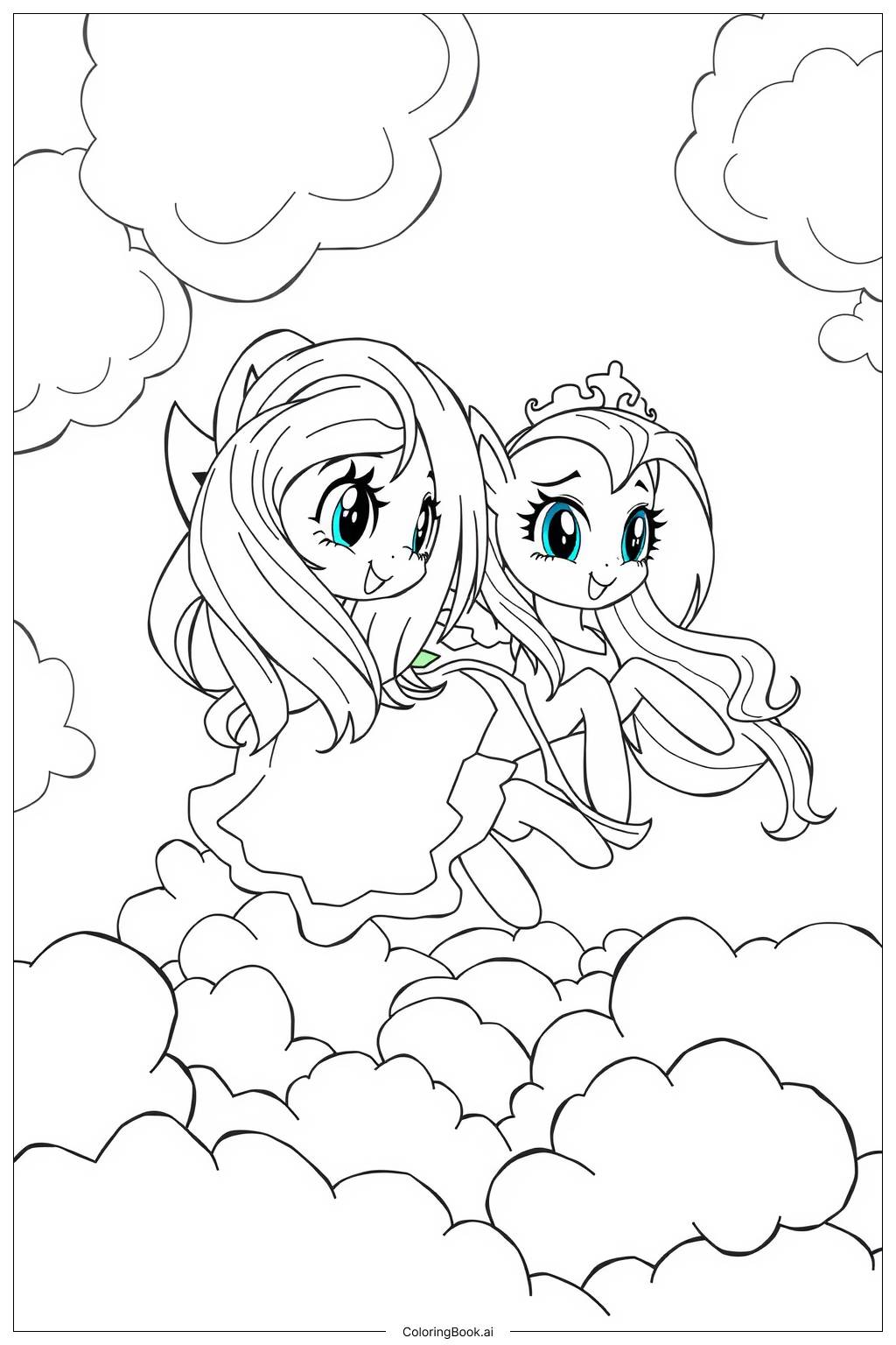  Page de coloriage Mon Petit Poney Célestia et Luna dans le ciel 