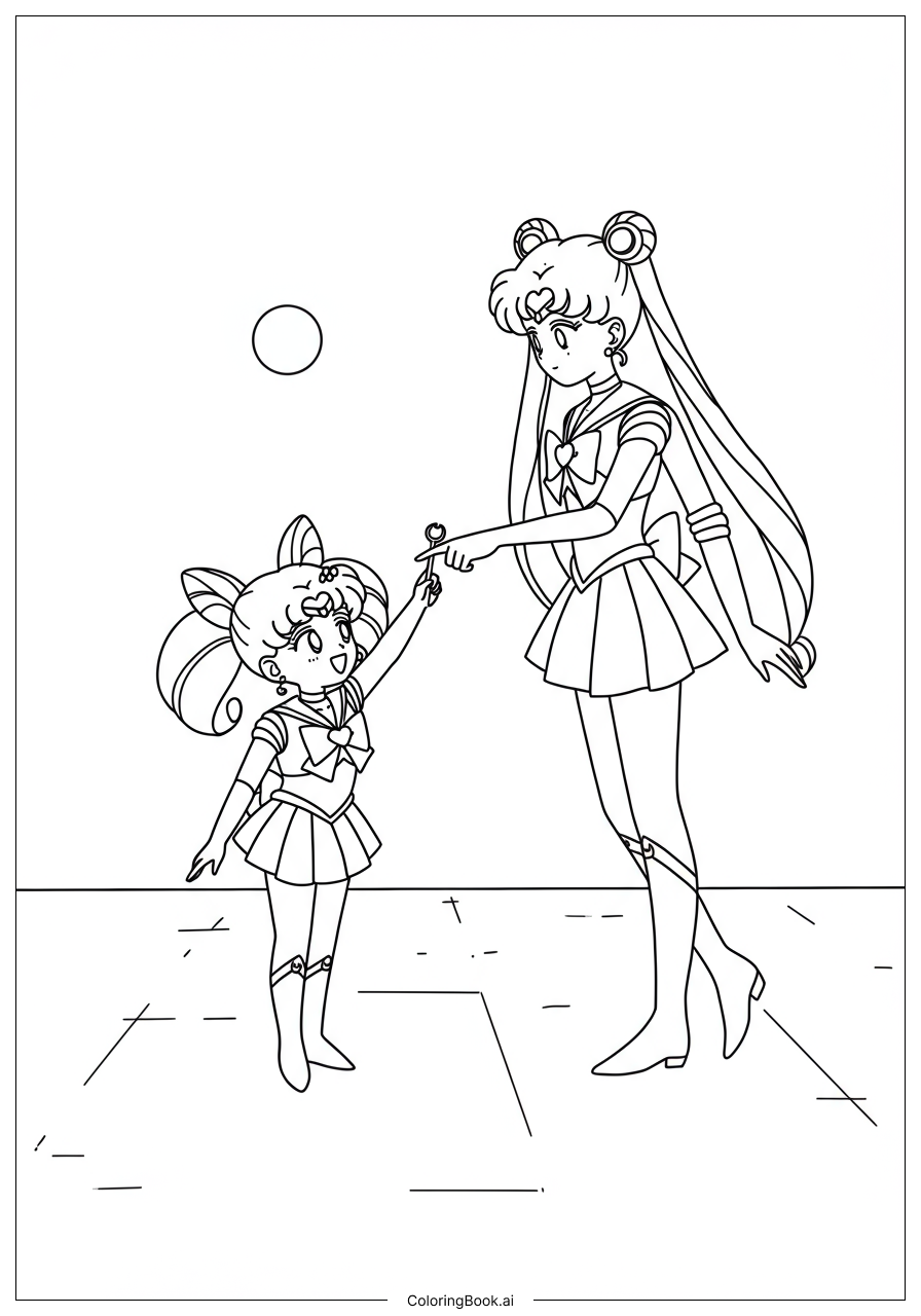  Sailor Moon Teaching Chibi Moon Magic Coloring Page 