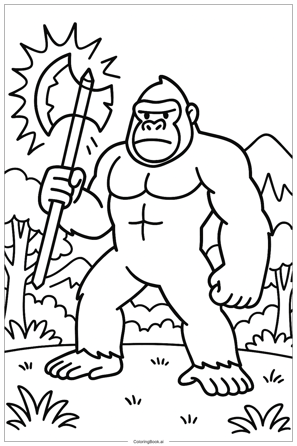  King Kong with Glowing Axe Coloring Page 