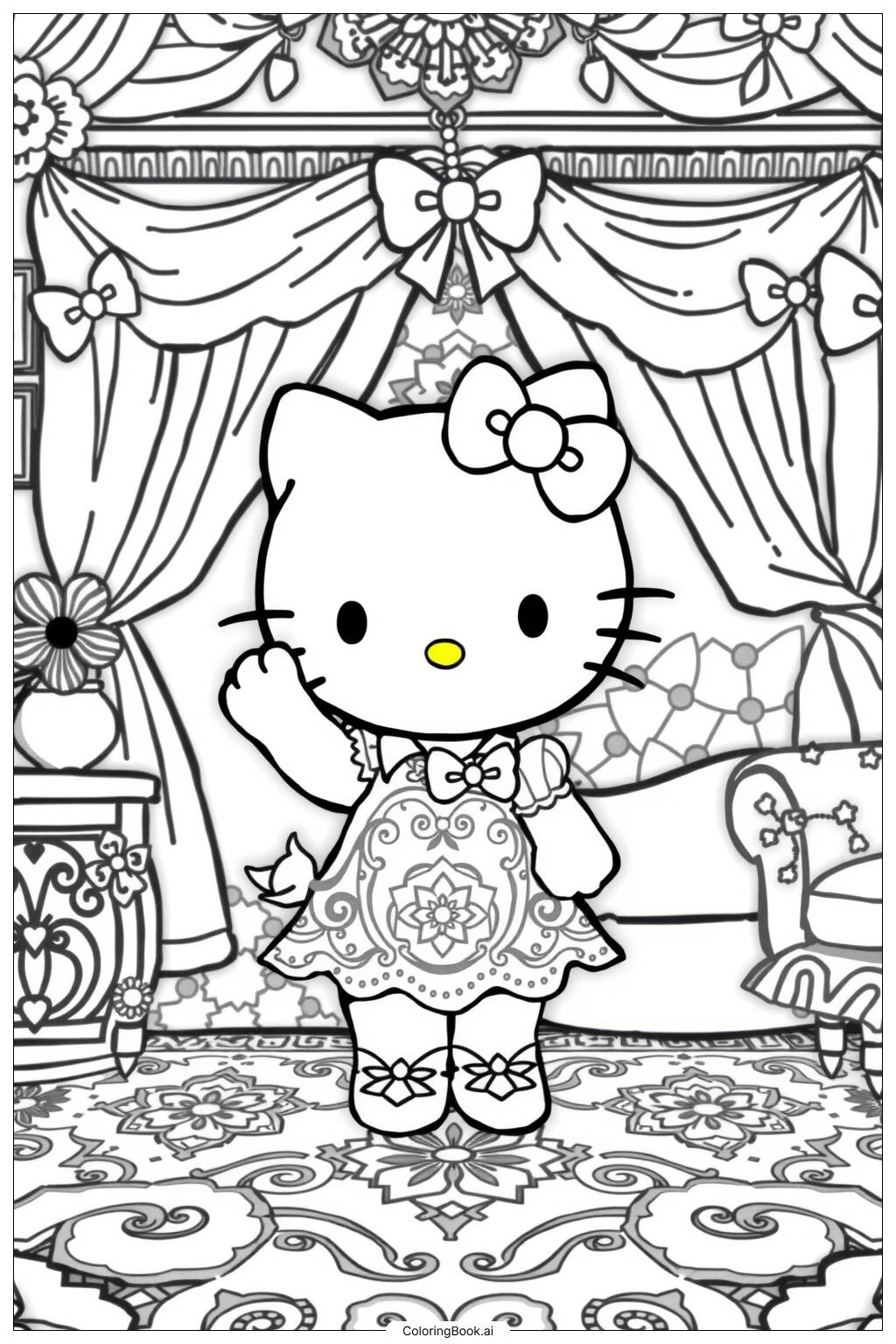  Page de coloriage Hello Kitty avec un nœud 