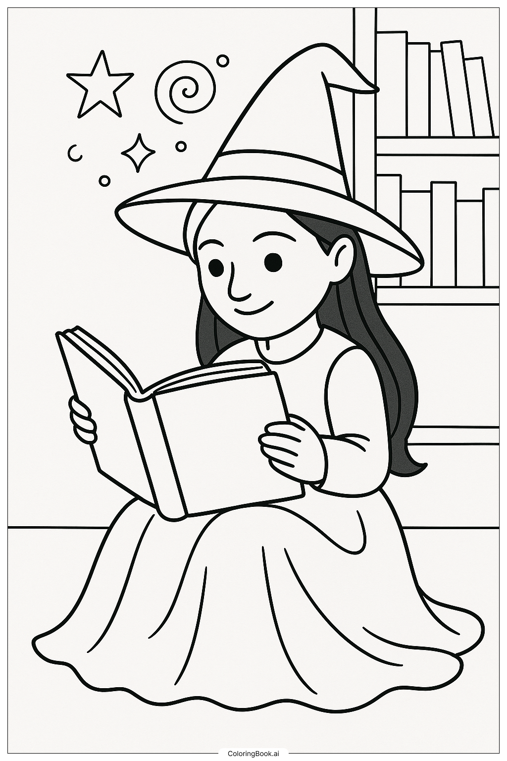  Página para colorir de Elphaba Má Lendo o Grimório 