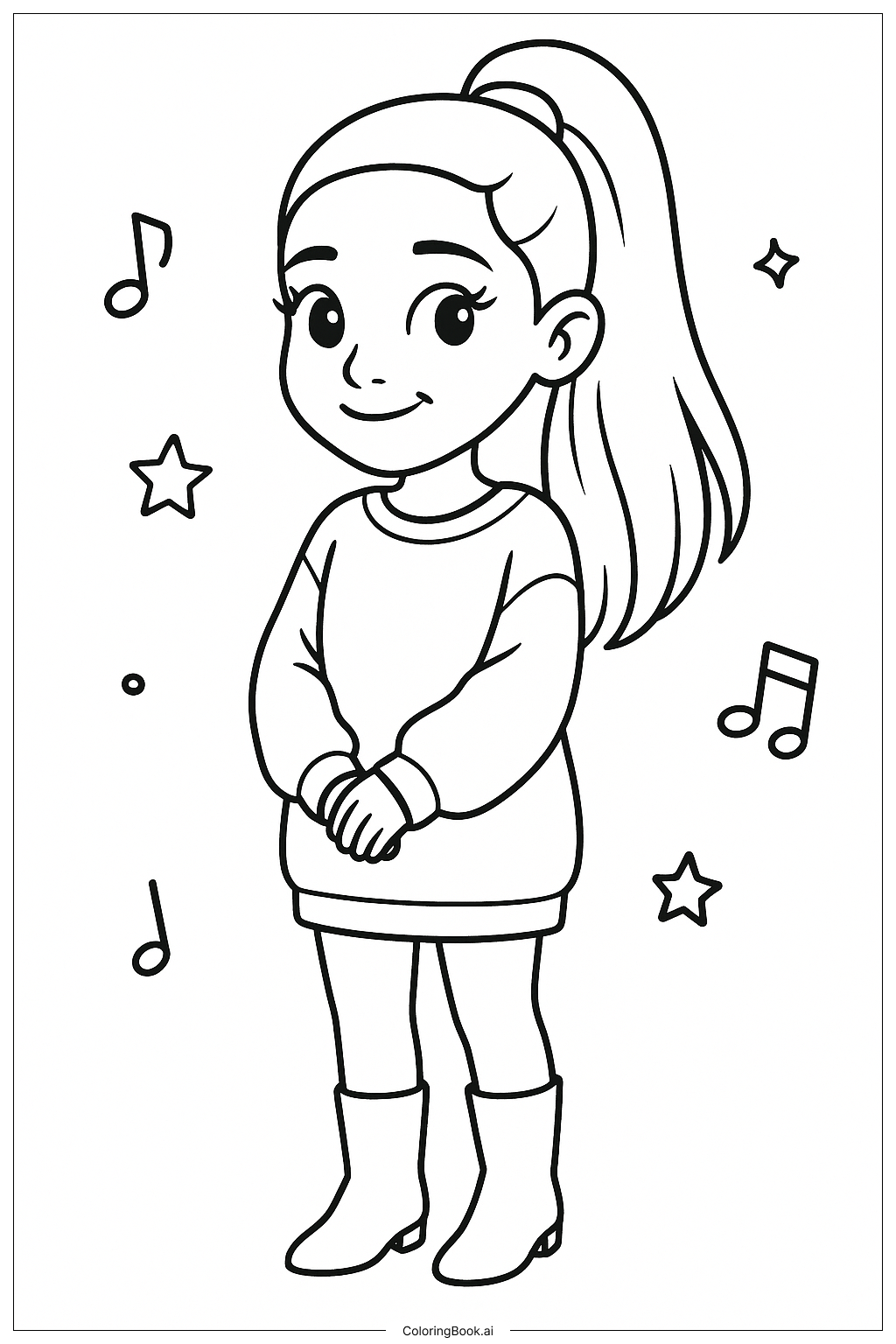  Página para colorear de Ariana Grande con Suéter Oversized y Botas 