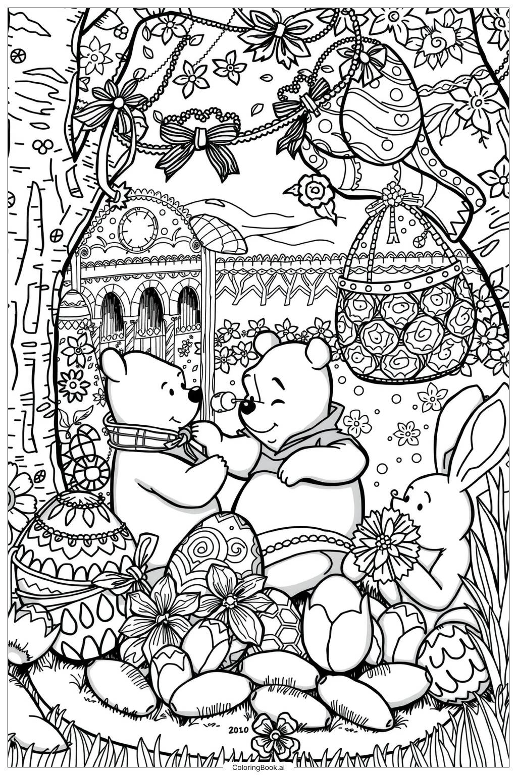  Página para colorear de huevos de pascua de winnie the pooh 