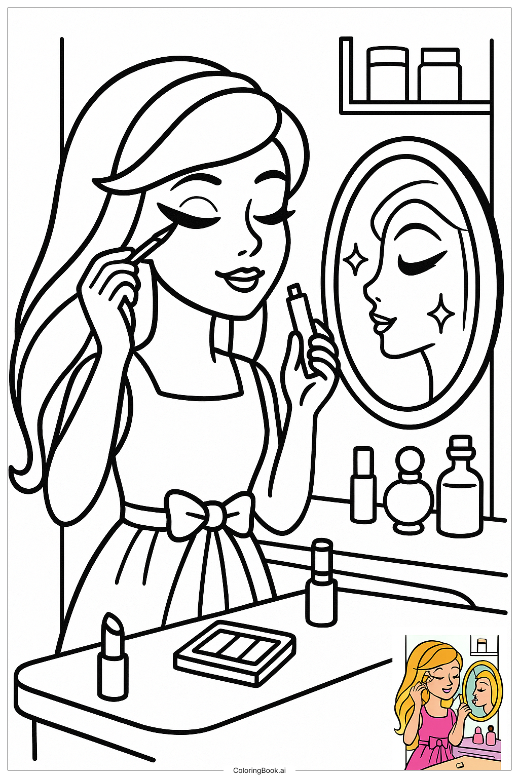  Página para colorear de Barbie Estilista Dibujo de Delineador alado 