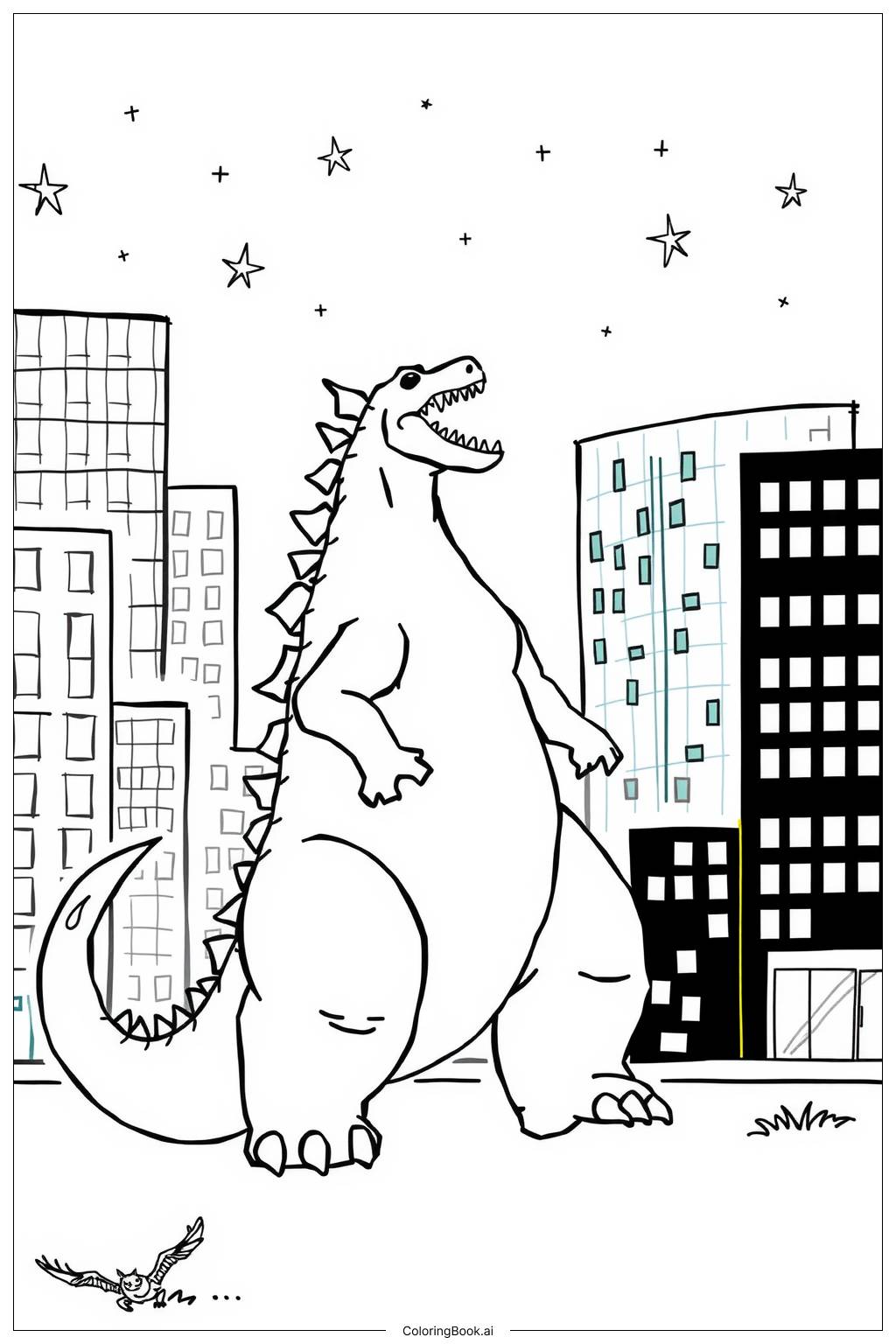  Página para colorear de godzilla city rampage night 