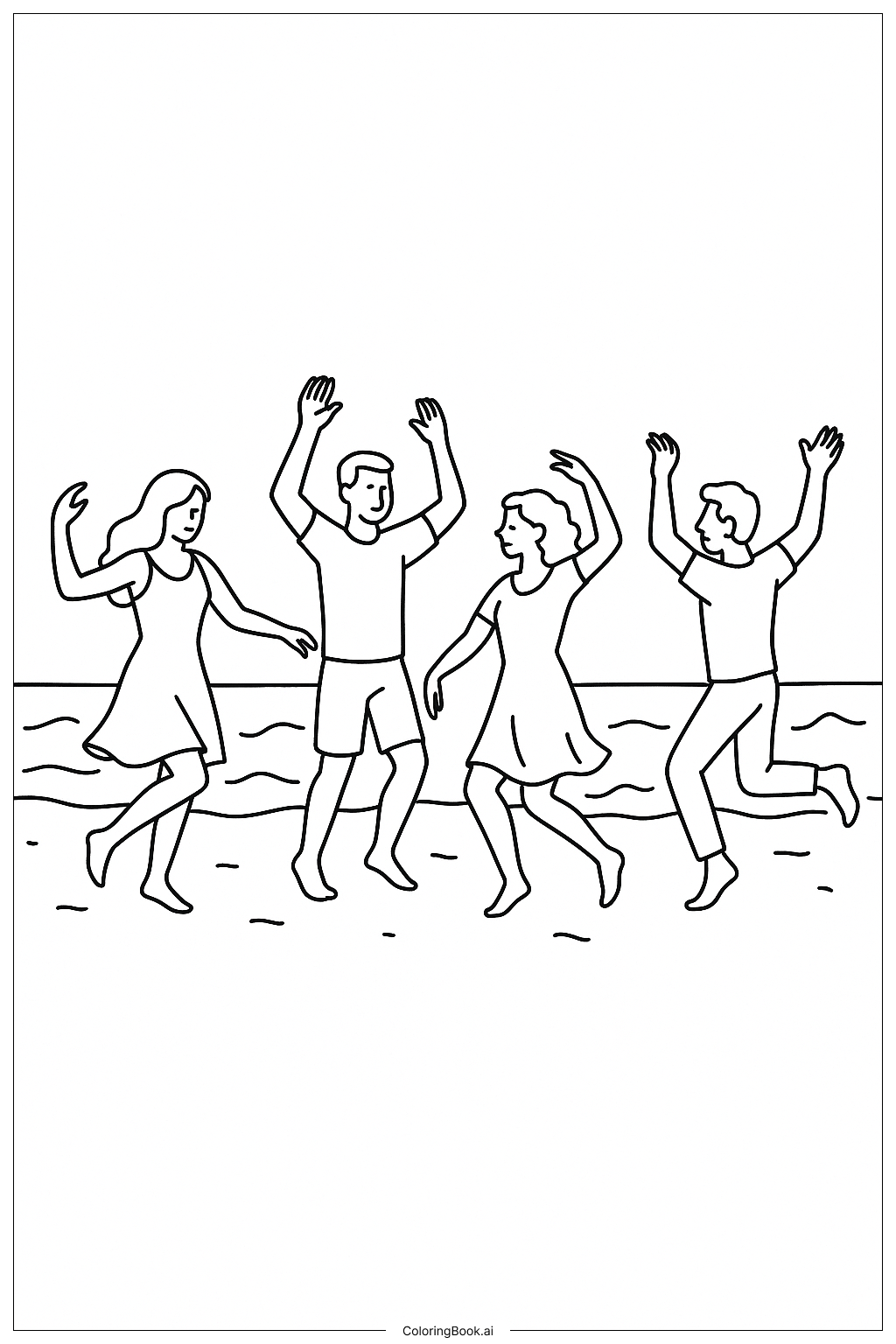  Página para colorir de Dança na Praia 