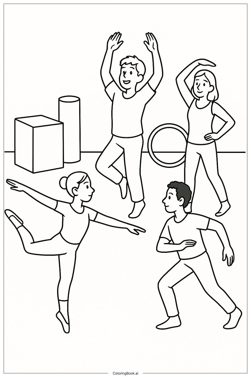  Página para colorir de Cena do Ensaio de Dança 