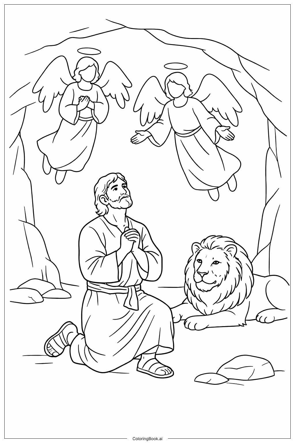  但以理和狮子坑 但以理和天使填色页 