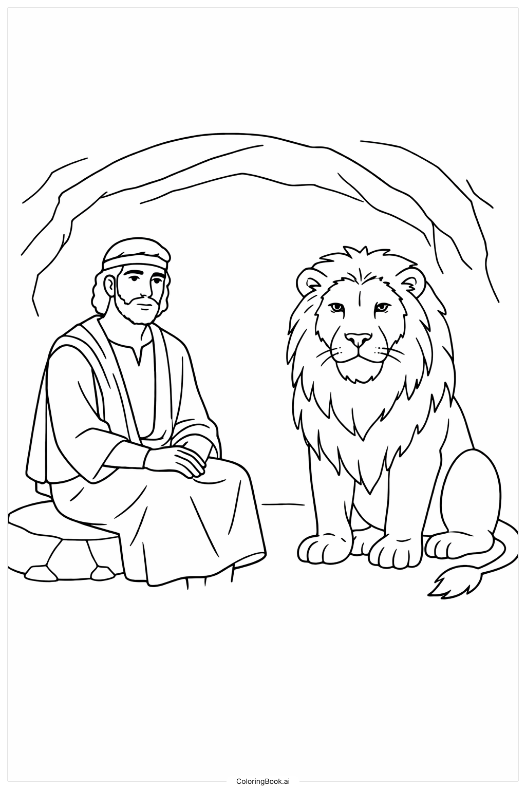 Página para colorear de Daniel y la fosa de los leones Daniel con mirada serena