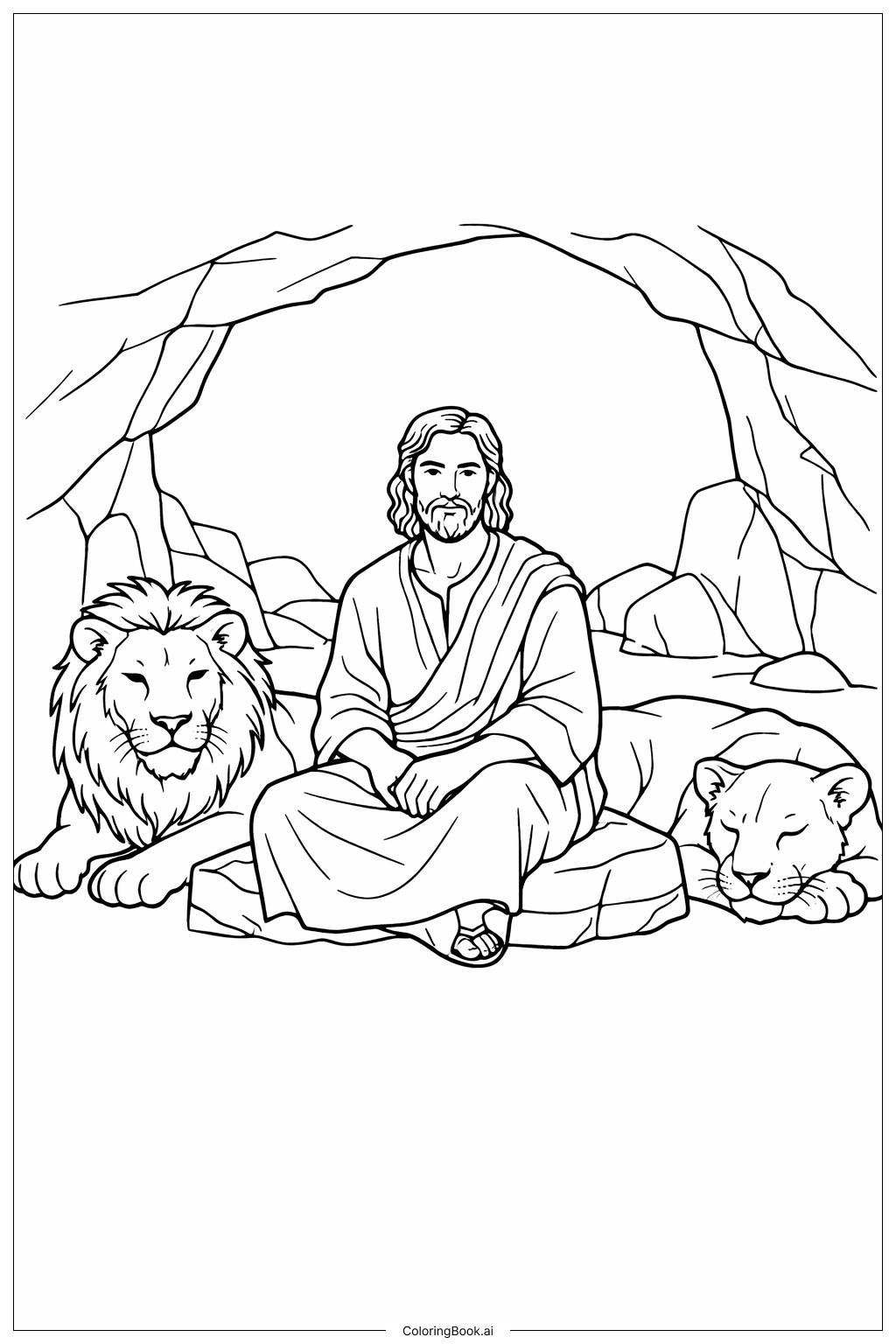 但以理與獅子坑 但以理坐在石頭上著色頁