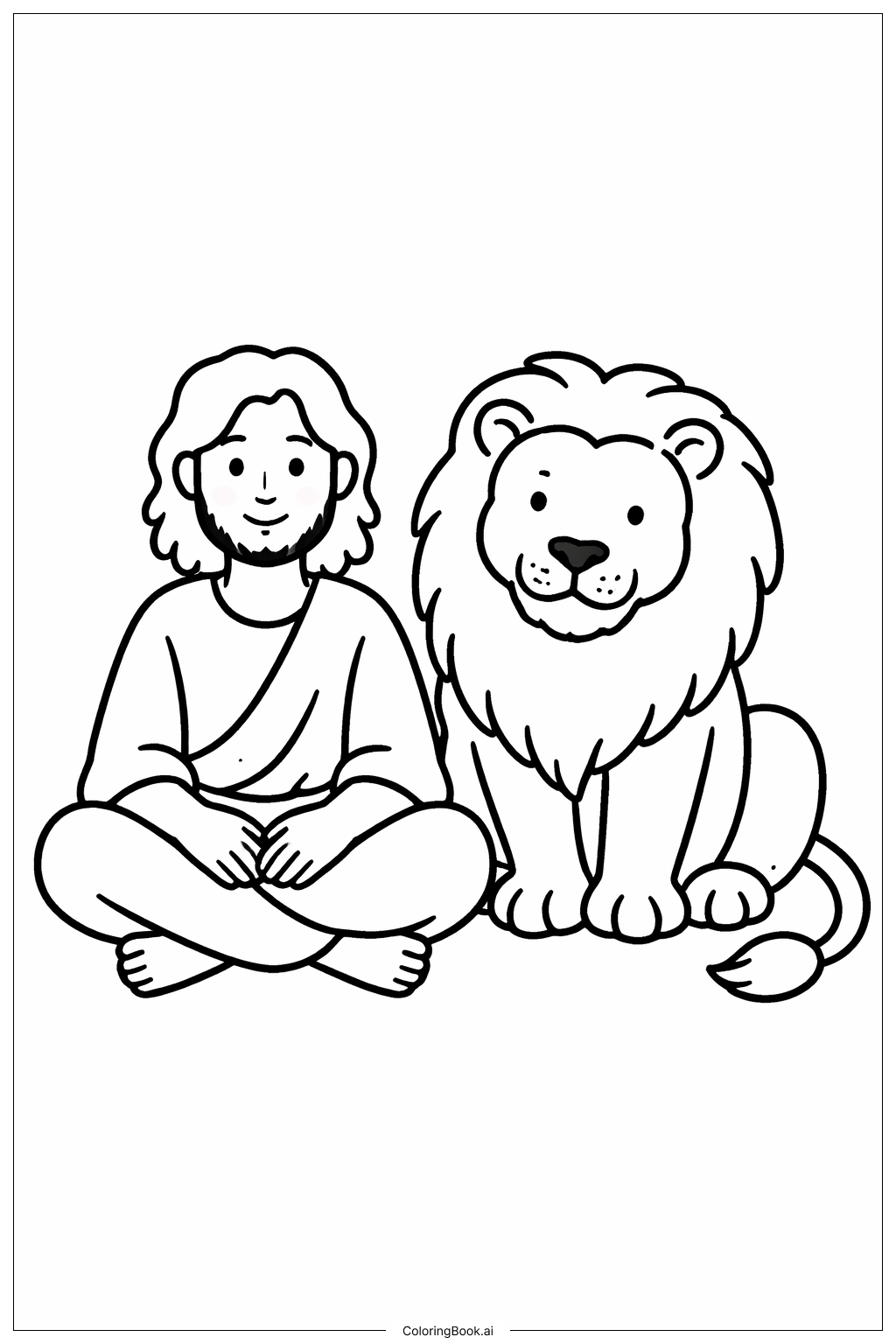 Página para colorear de Daniel y el Foso de los Leones Daniel Sentado