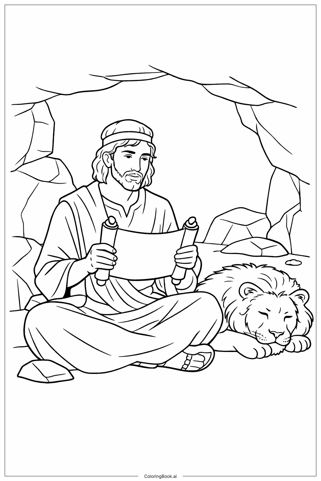 但以理與獅子坑 但以理手拿古卷著色頁